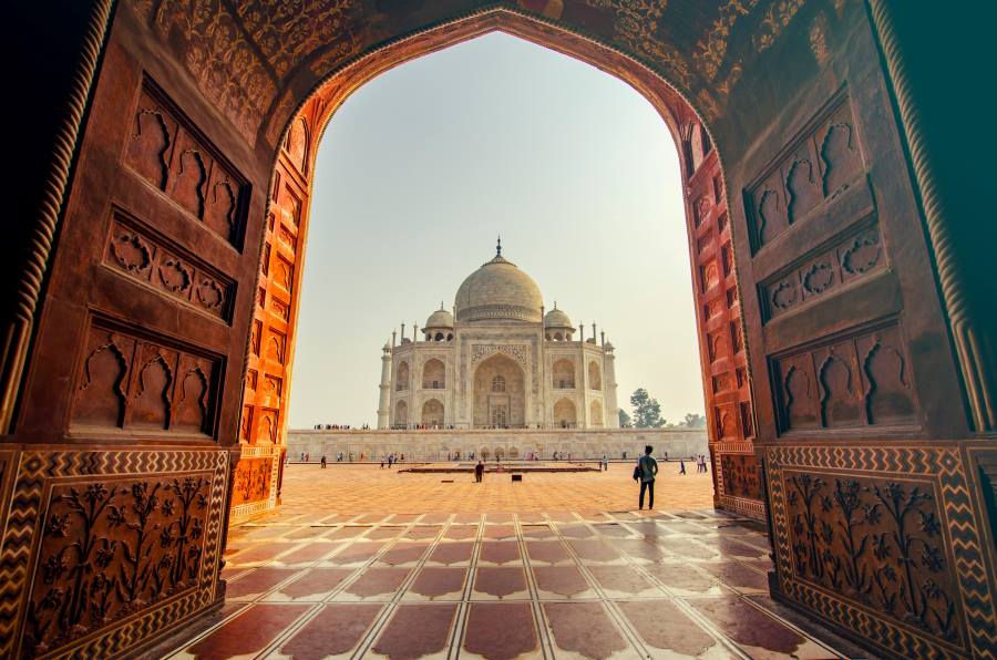 a scenic view of taj mahal located in agra