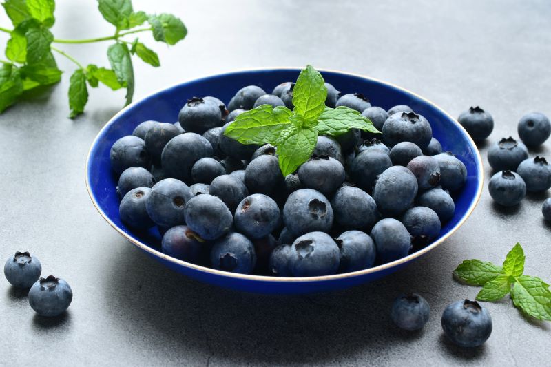 blueberries on a blue plate