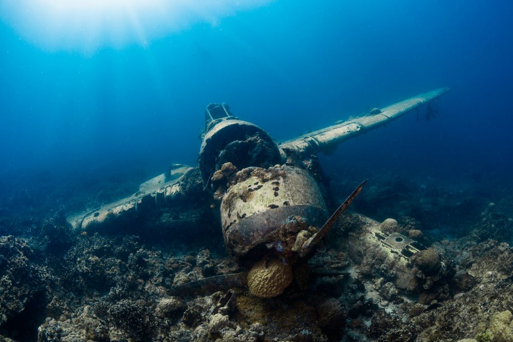 old crashed plane underwater