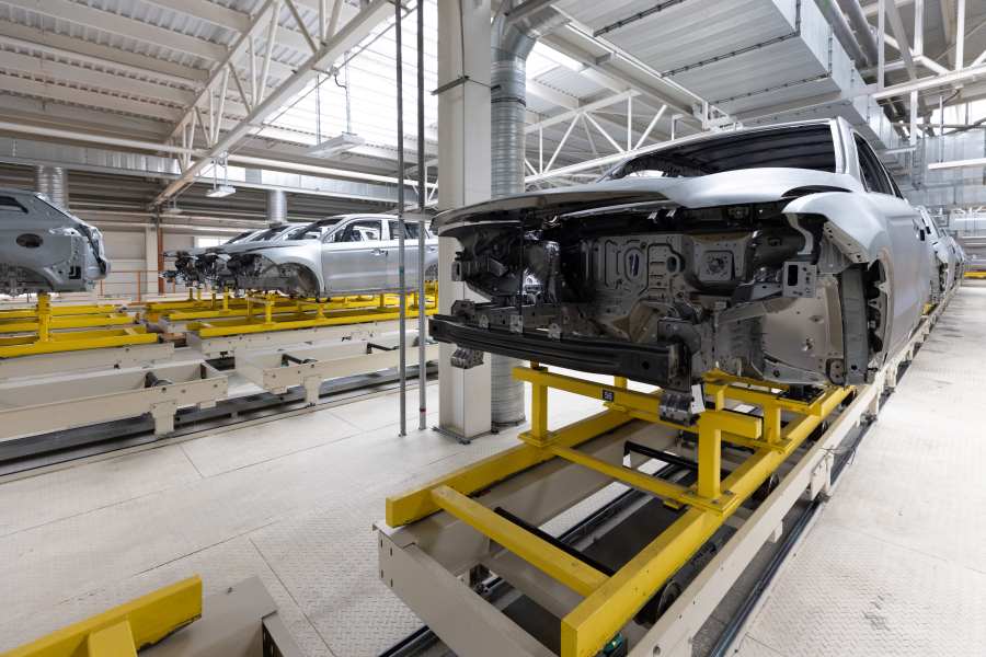 monocoque chassis in a assembly line