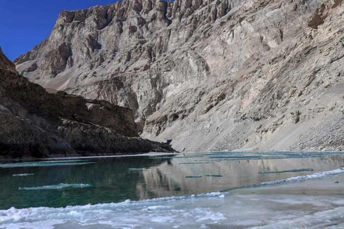 view of lake and mountains in chadar