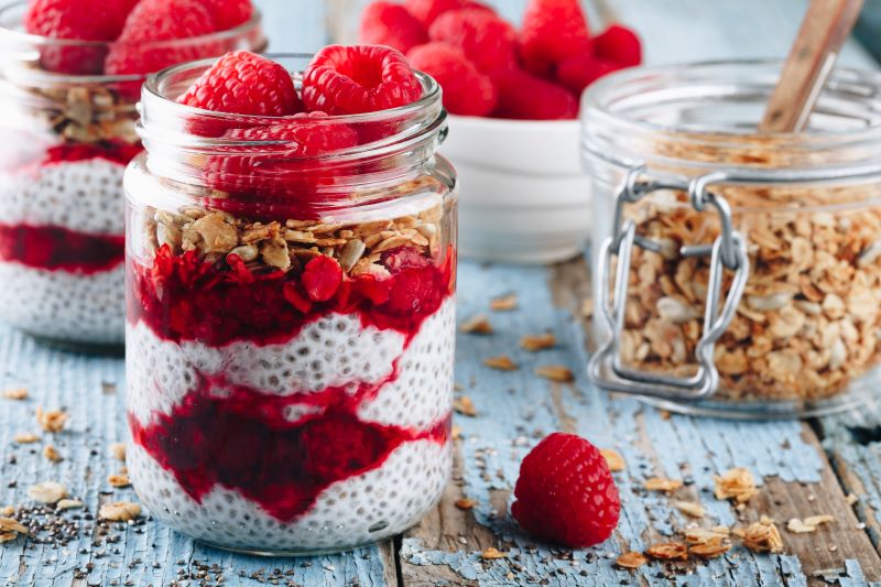 Overnight Chia Pudding with Fresh Fruit & Dried Apricots