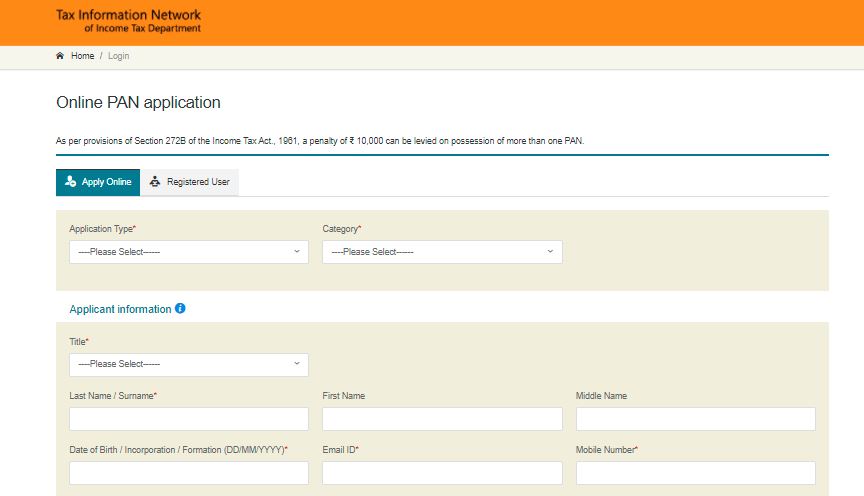 company pan card application online