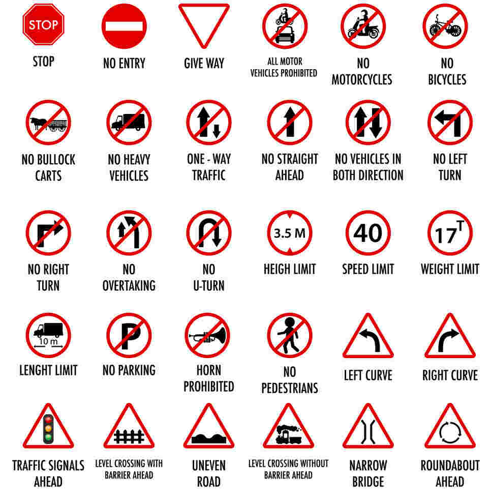 road signs and symbols chart
