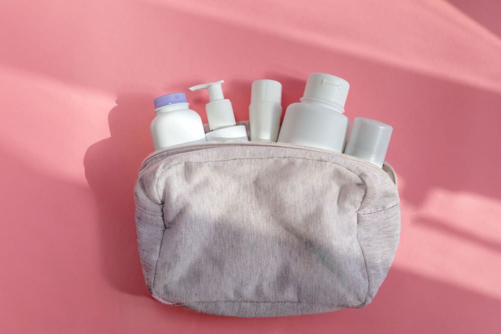 cosmetic bag with skin care products