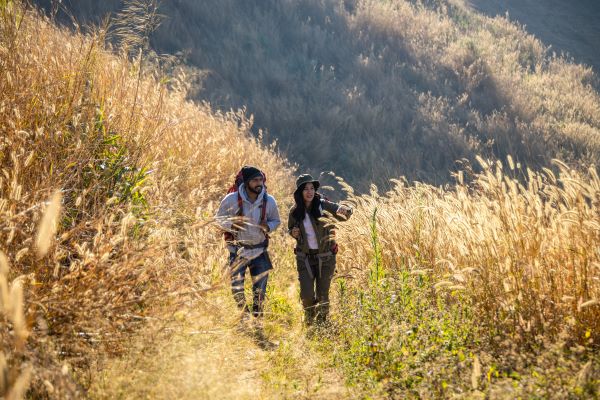 two people hiking