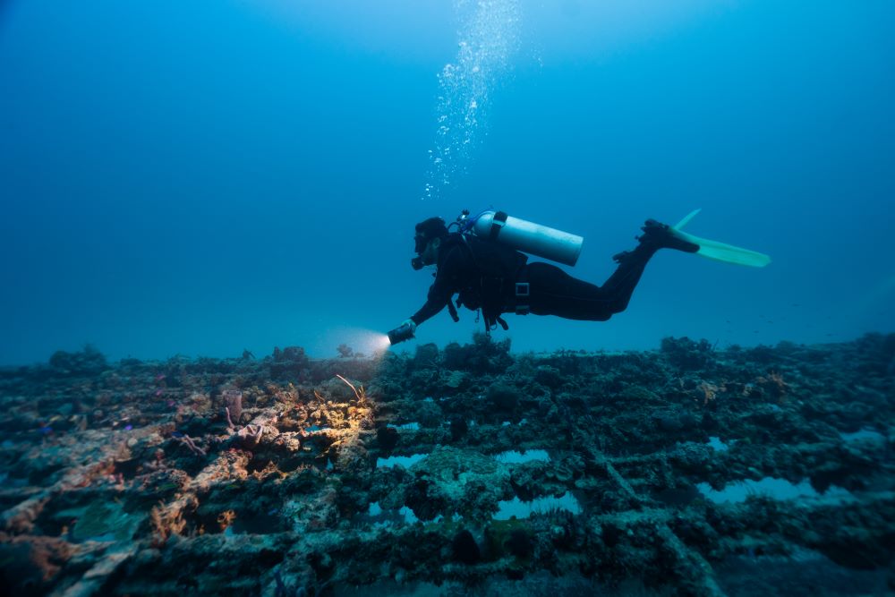 scuba diver with torch