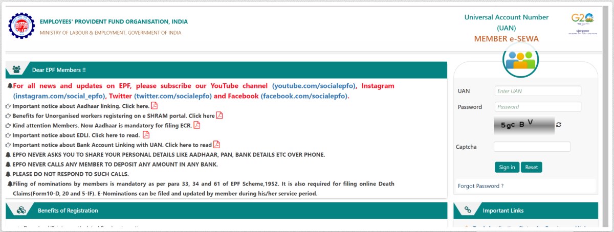 epfo-member-sewa-login