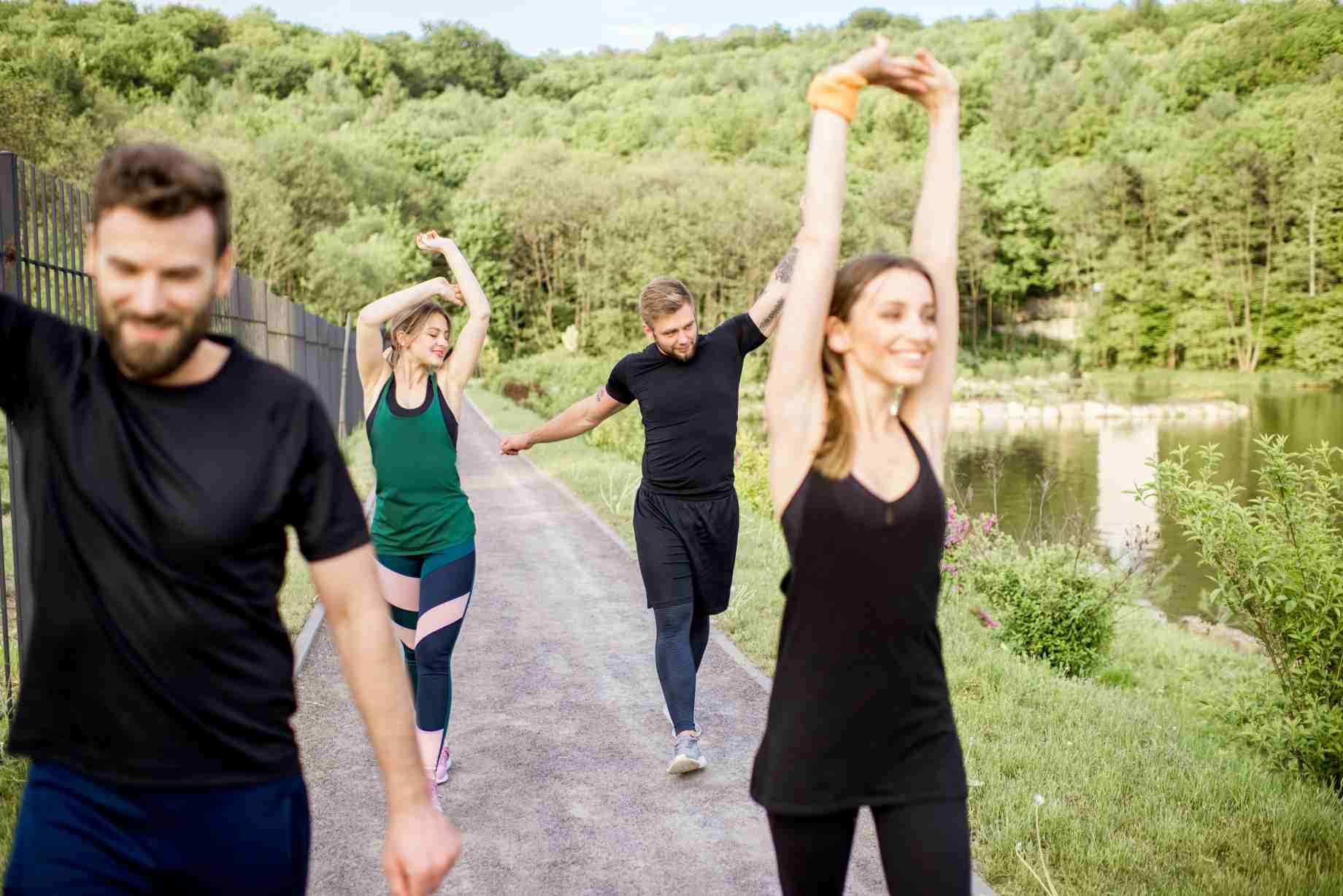 friends during the workout outdoor