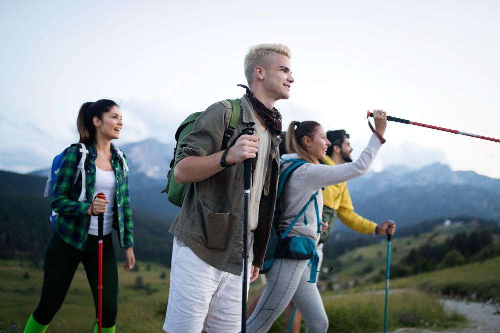 four hikers travelling 