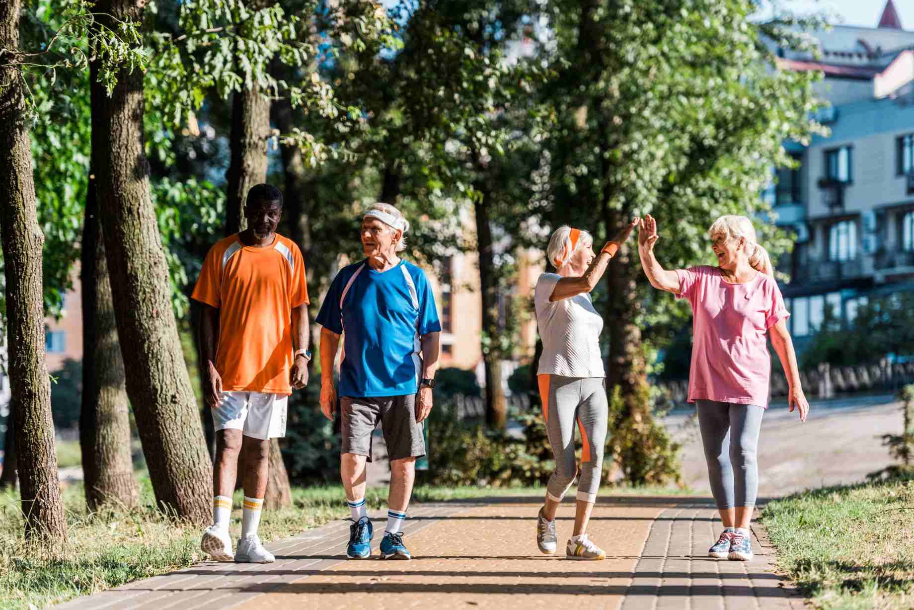 happy senior folks walking