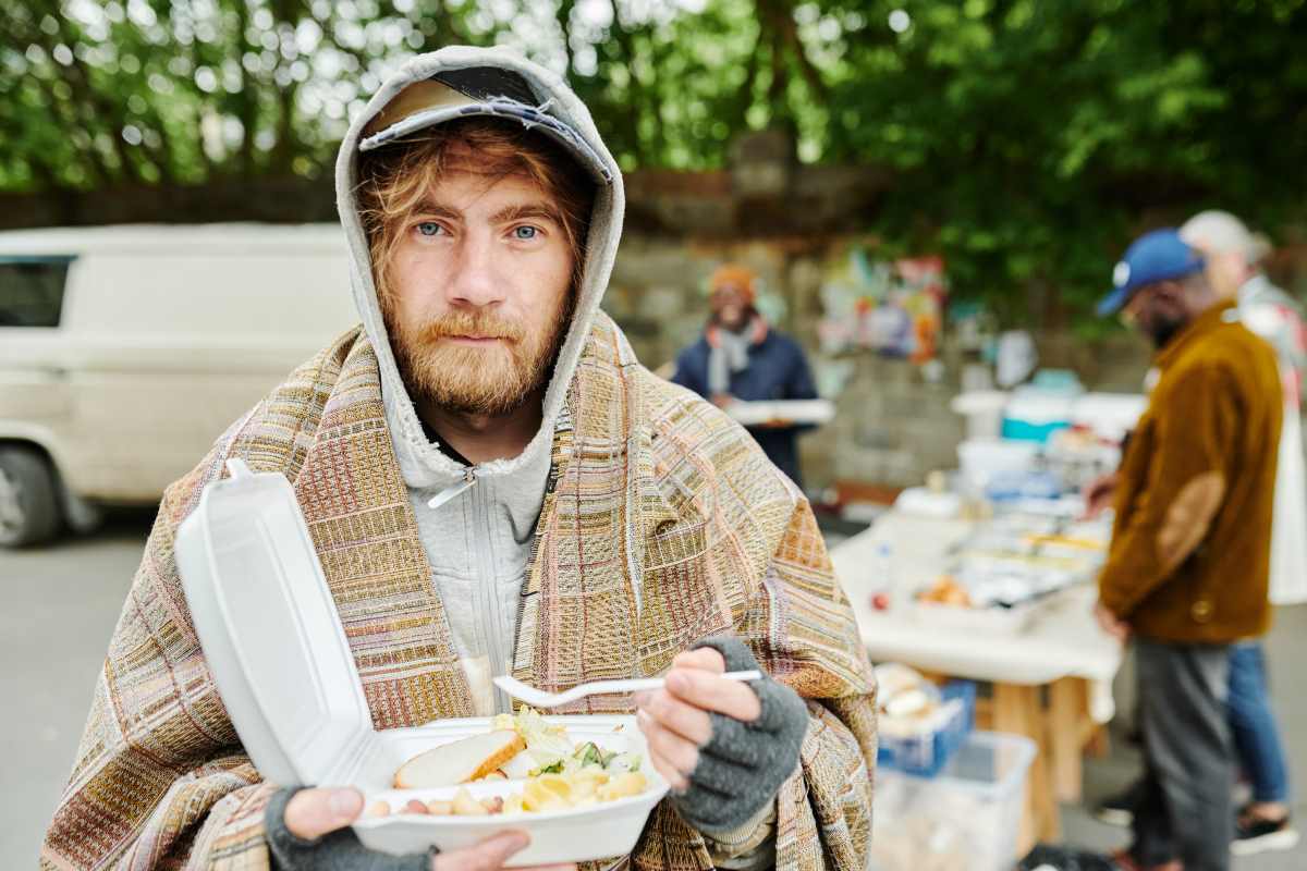 a beggar having meal