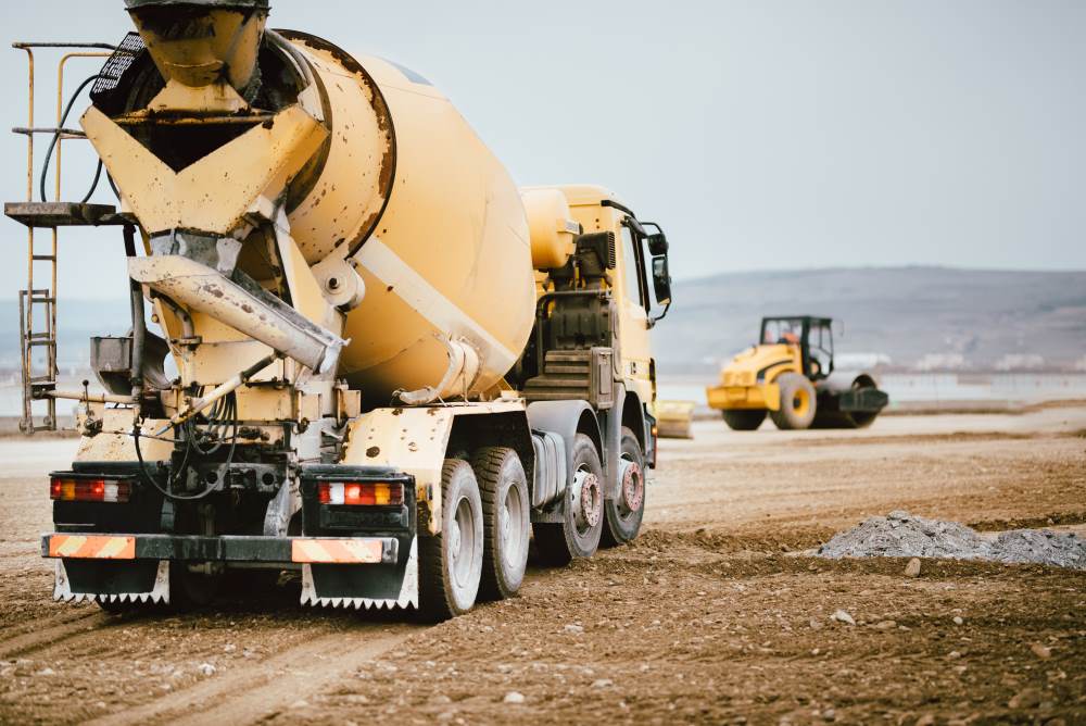 cement truck on highway