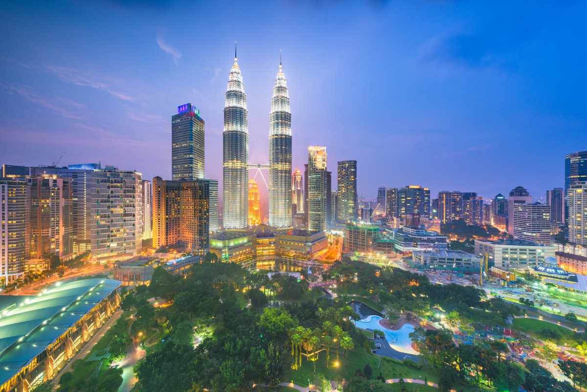 night view of kuala lumpur malaysia park and skyline