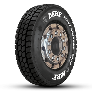 mrf steel muslce tyre in white background