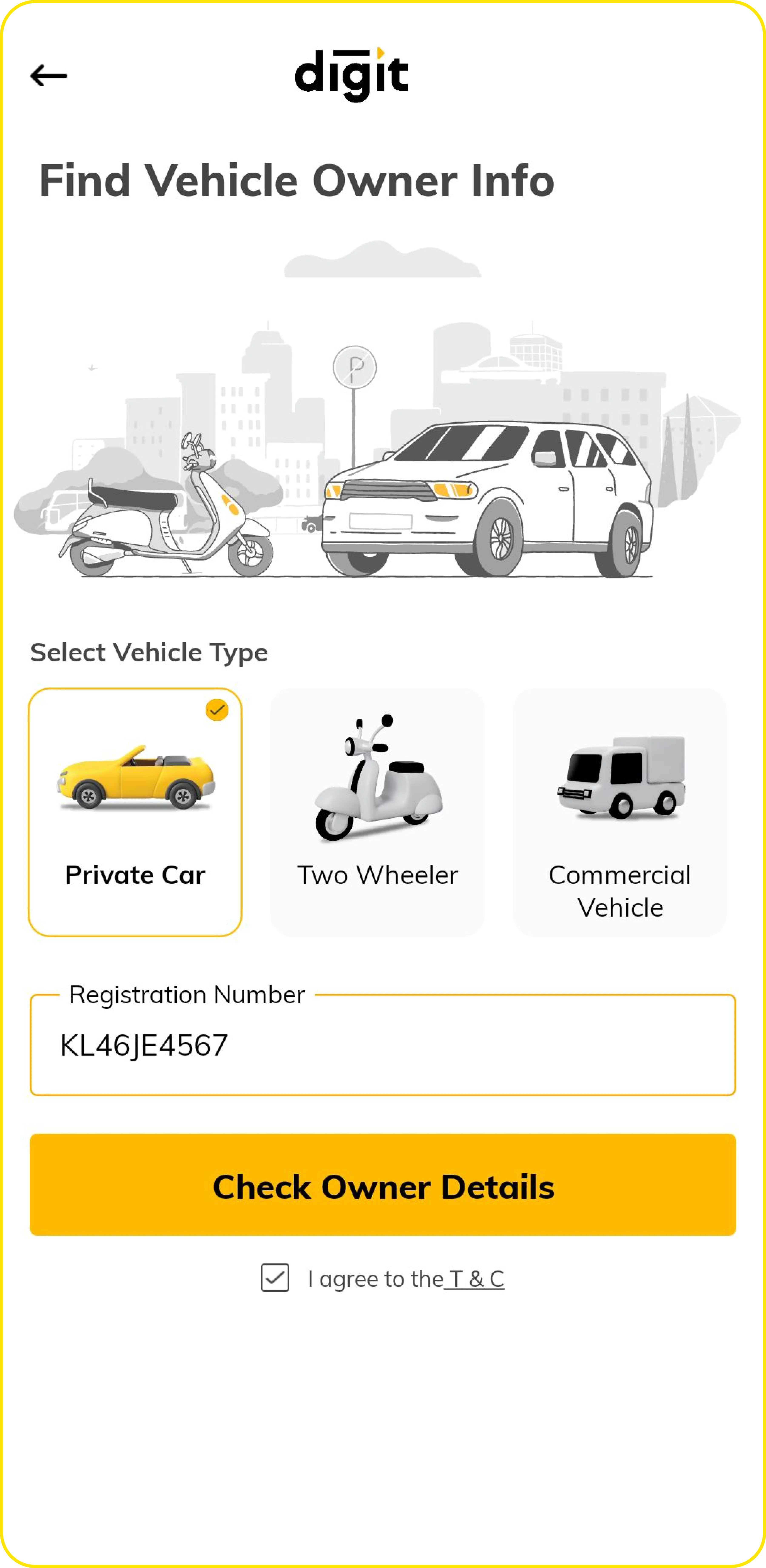 find vehicle details by downloading digit app