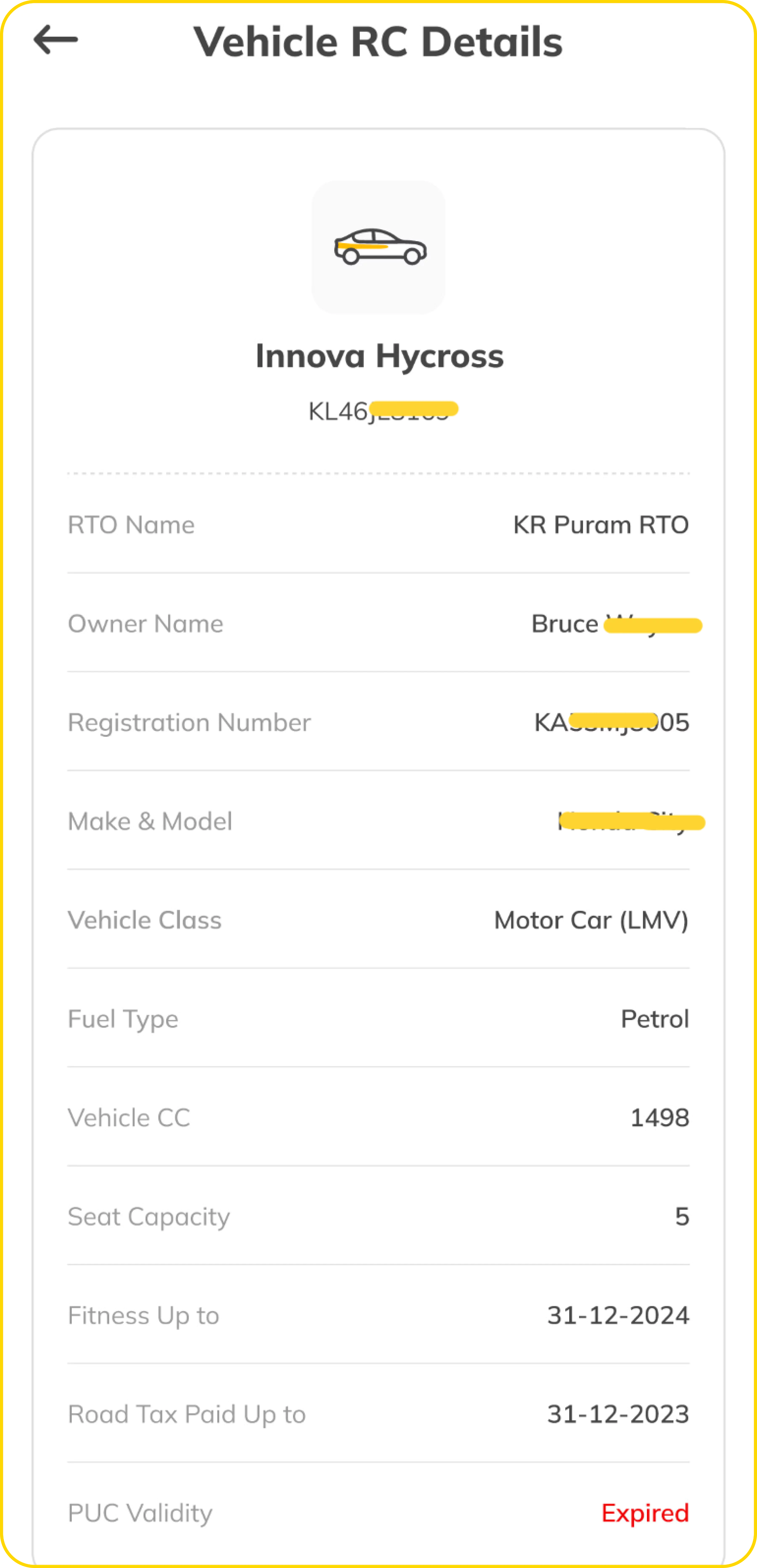 get the complete rc details in digit app