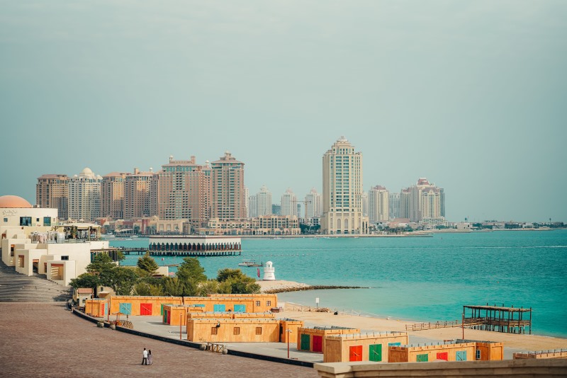 qatar beach side with budiling view