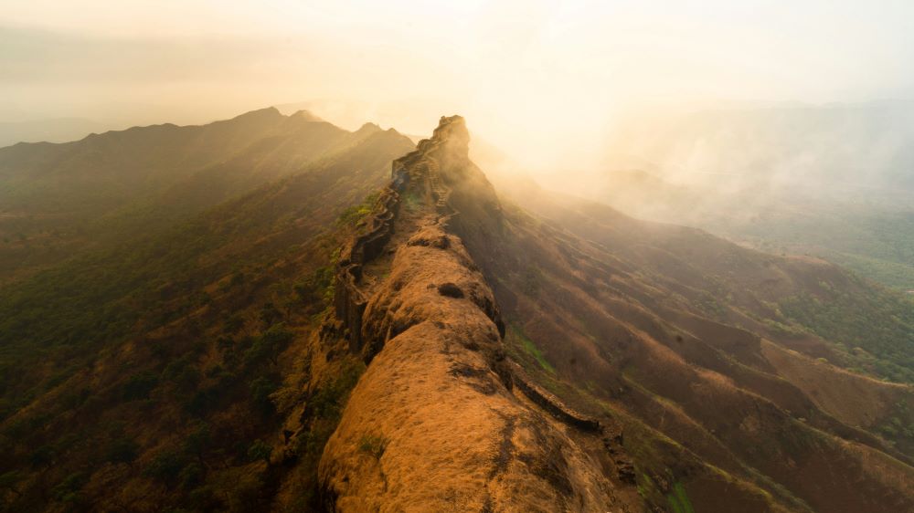 sunrise view from rajgad fortress