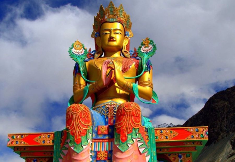 red maitreya temple in ladakh