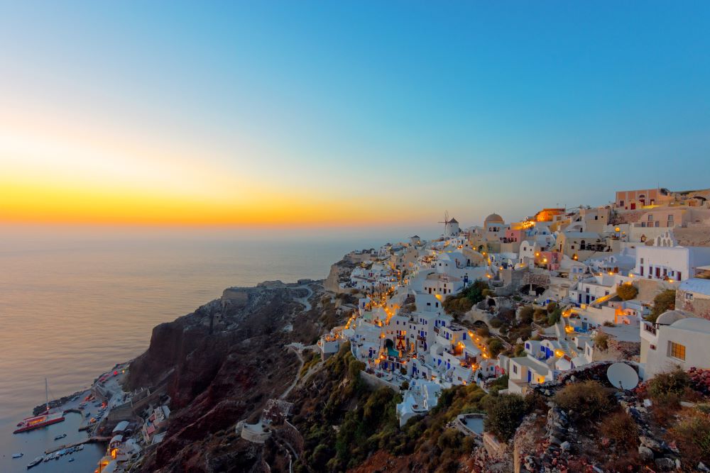 view of santorini during sunset