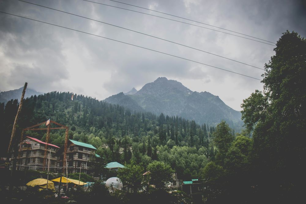 view of small village and hills