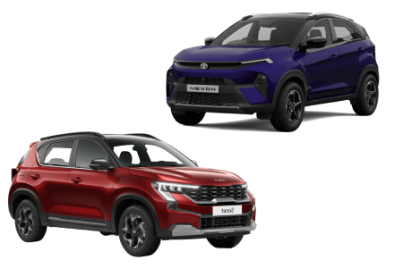 tata nexon and kia sonet in white background