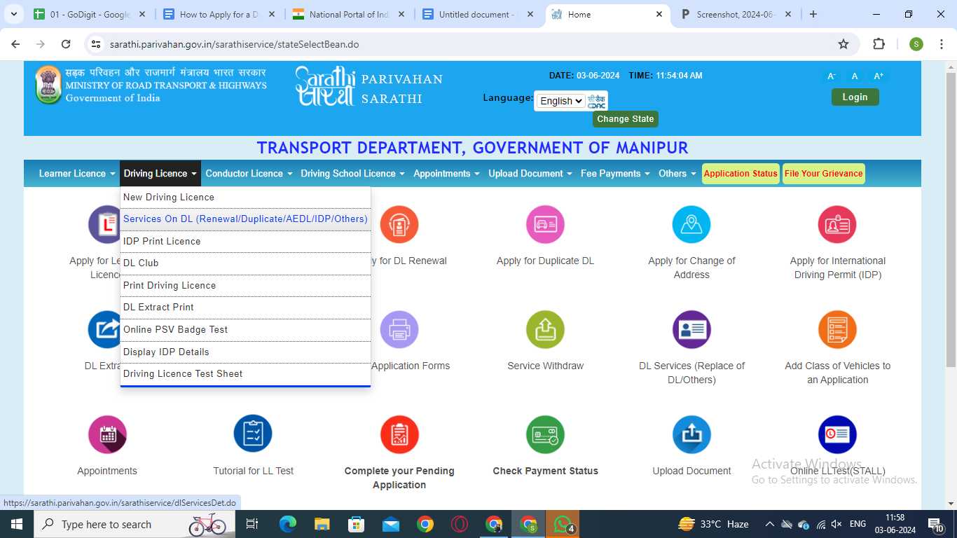 step four of how to apply for renewal of driving licence in manipur through online mode.