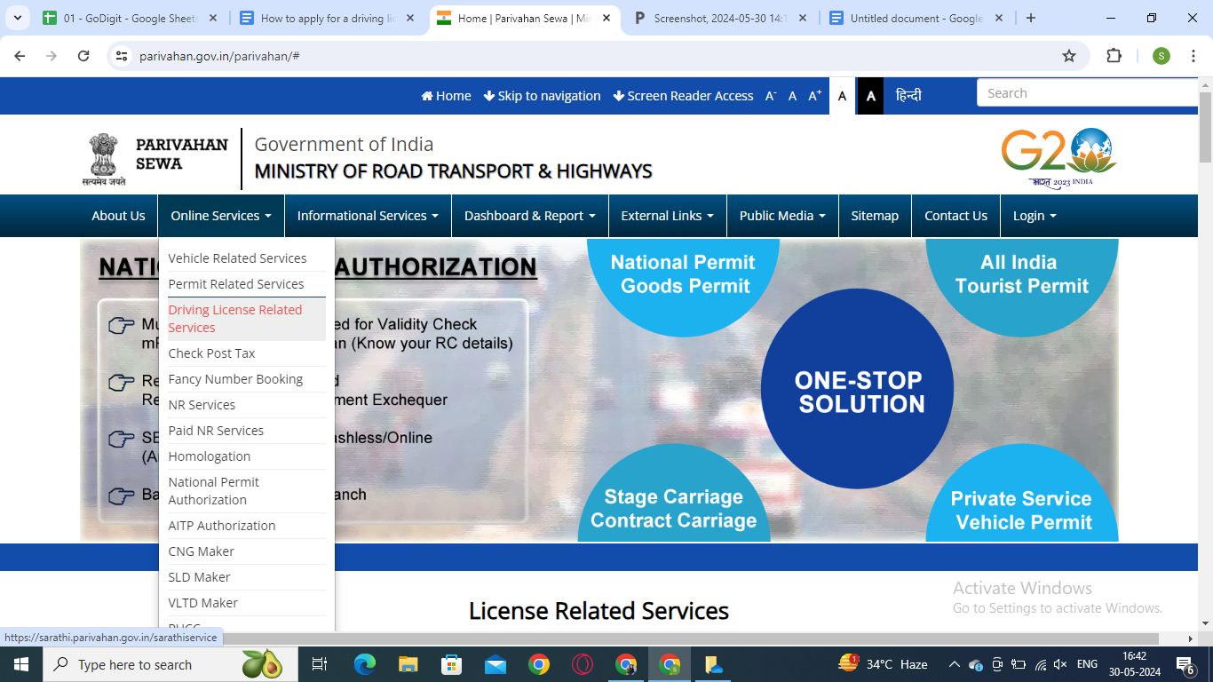 step one of how to apply for driving licence in manipur by visiting the official website of  Road Transport and Highways ministry.