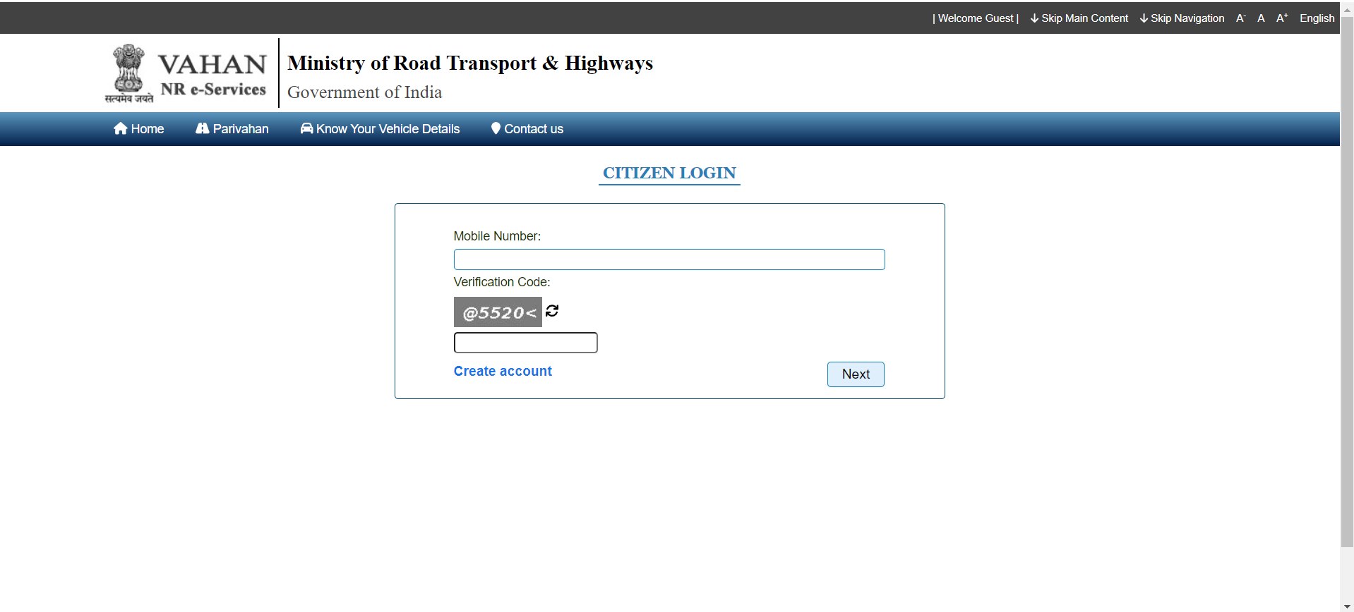 Step Three of Check Vehicle Owner Details via Vahan Website in Bangalore