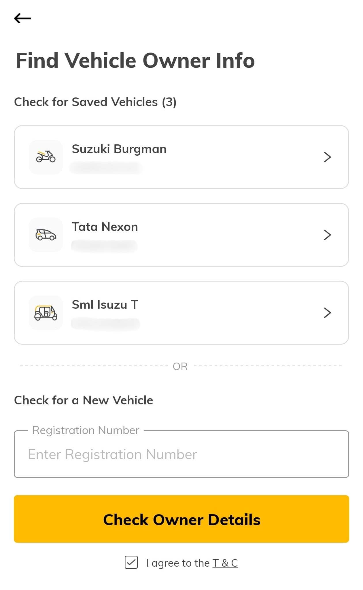 Step Three of Check Vehicle Owner Details by Vehicle Number in Digit App in Bangalore