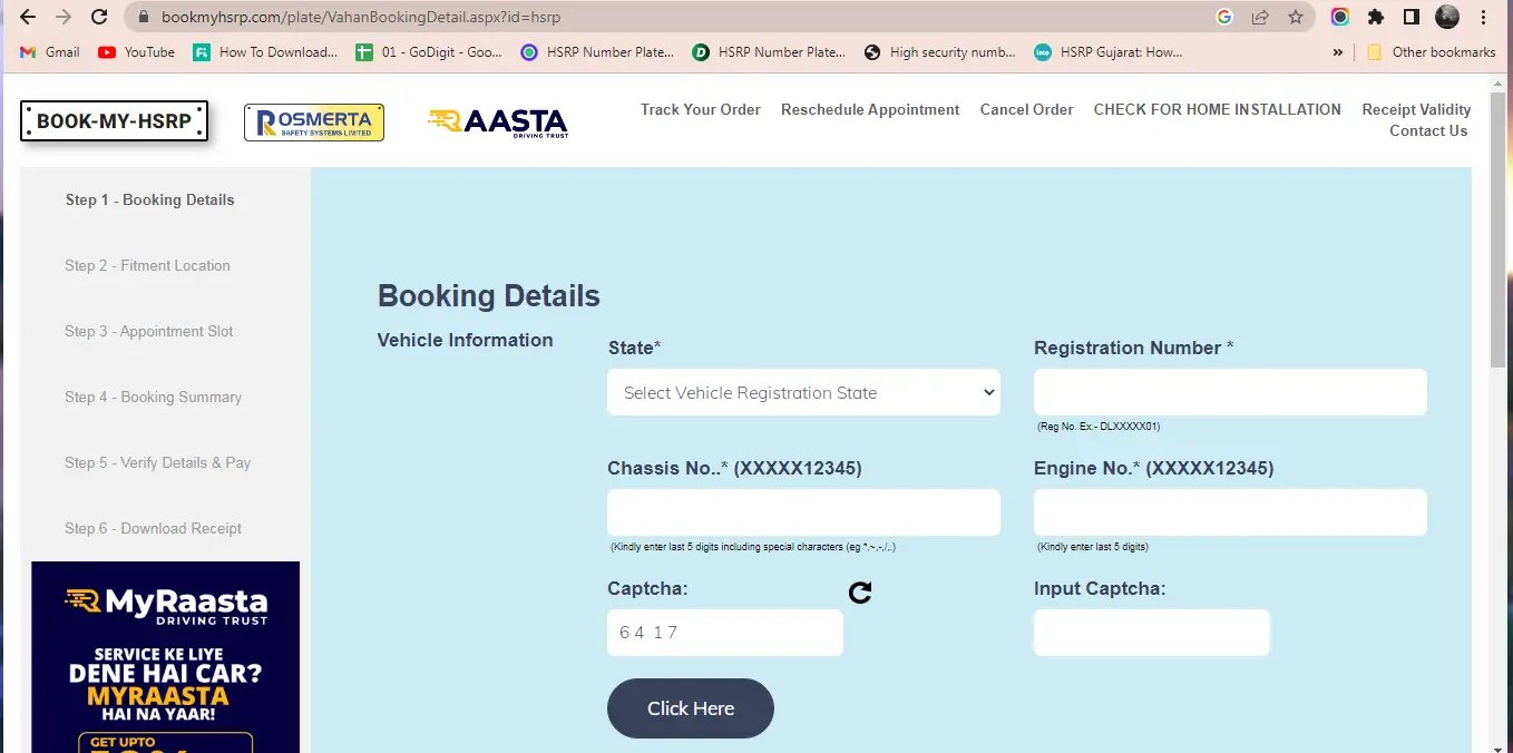 step three of how to apply for hsrp number plate in chennai