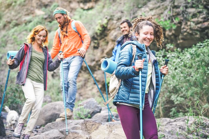 group of friends trekking