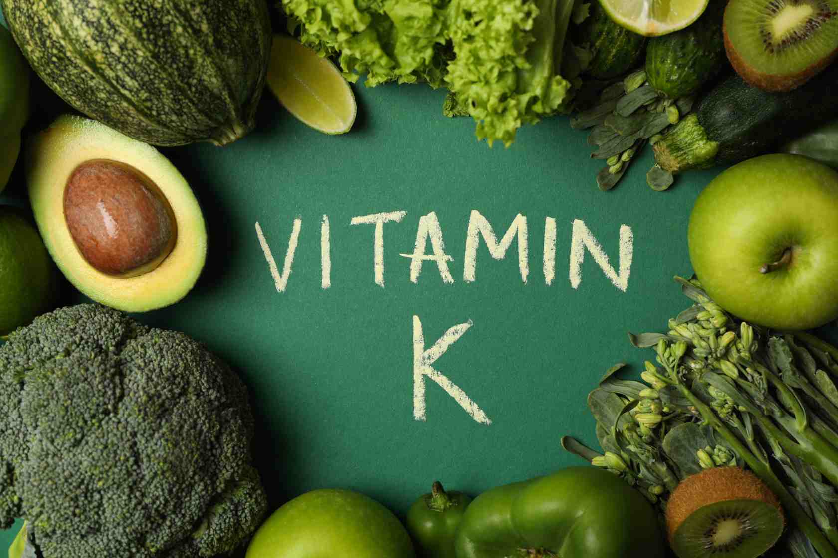 vegetables fruits and text vitamin k