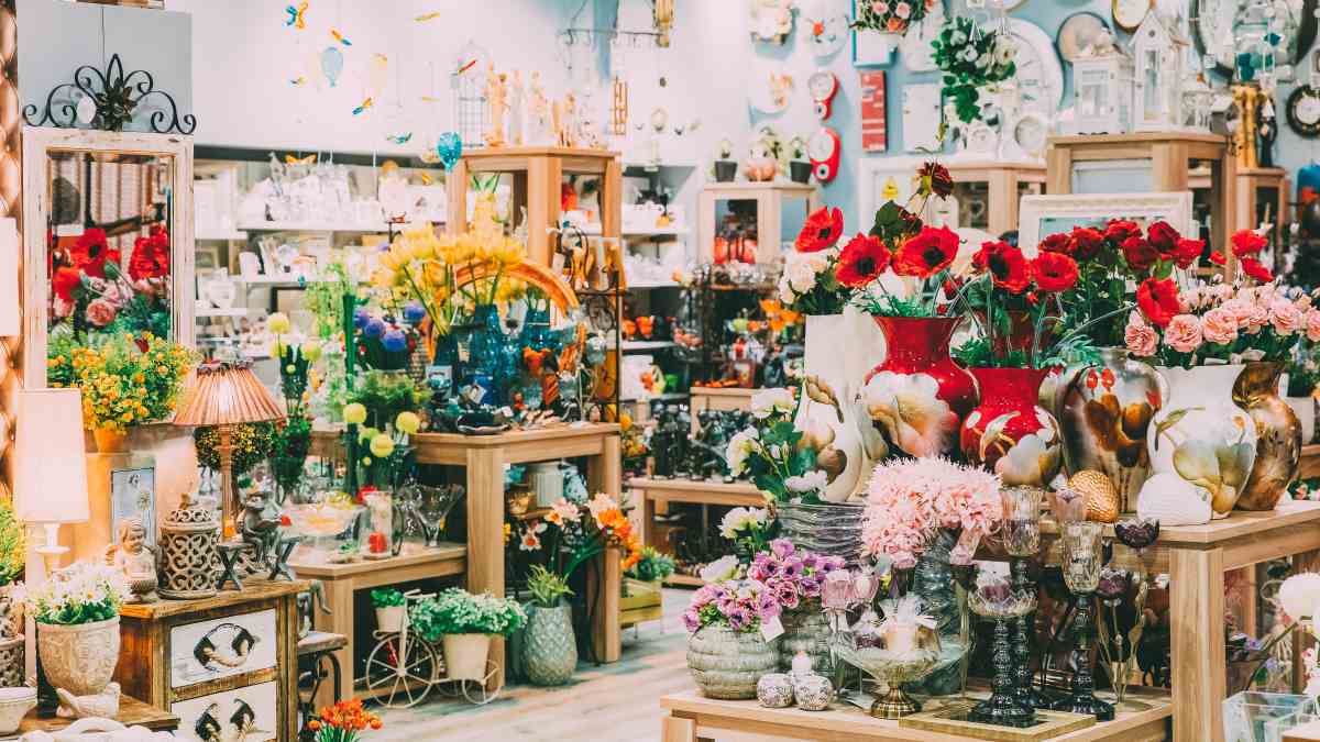 flowers with flask at flower store