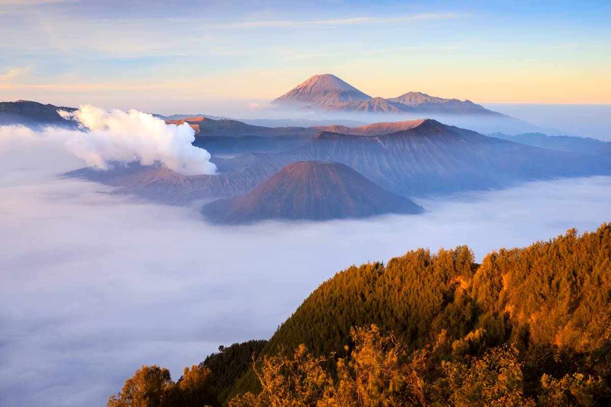 volcano at sunrise east java indonesia