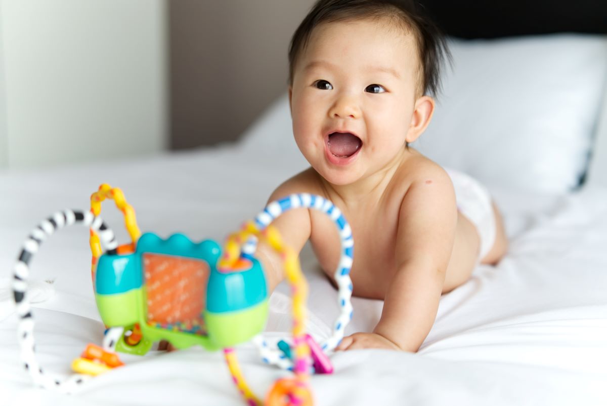 baby crawling and playing