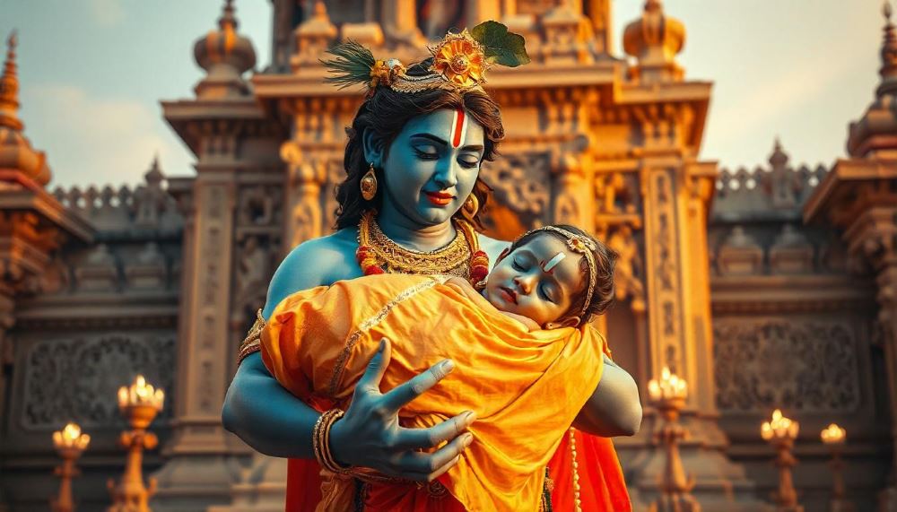 lord krishna with baby